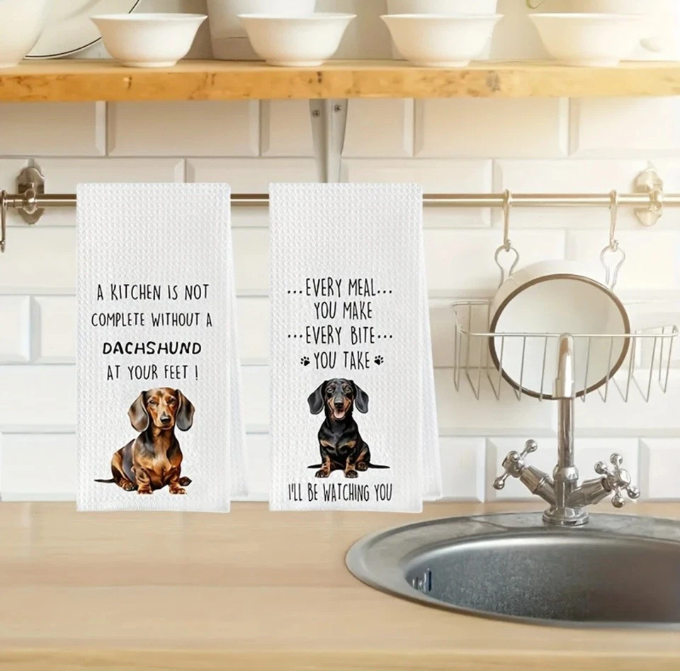 Dachshund Plato Toalla Perro 2 Piezas Cocina Baño Hogar Decoración Ropa Divertida Grande Foto 2 de 4