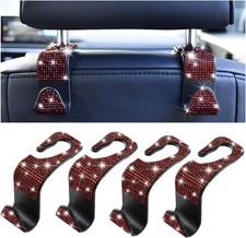 4PCS Bling Car Seat Headrest Hooks, Crystal Rhinestone Vehicle Seat Back Red