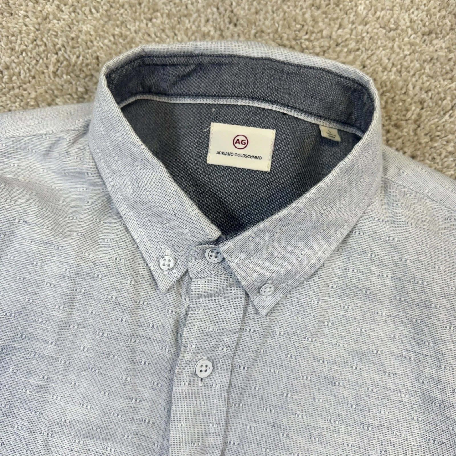 AG Adriano Goldschmied Button Down Shirt Mens L Blue Linen Blend Short Sleeve
Opens in a new window
