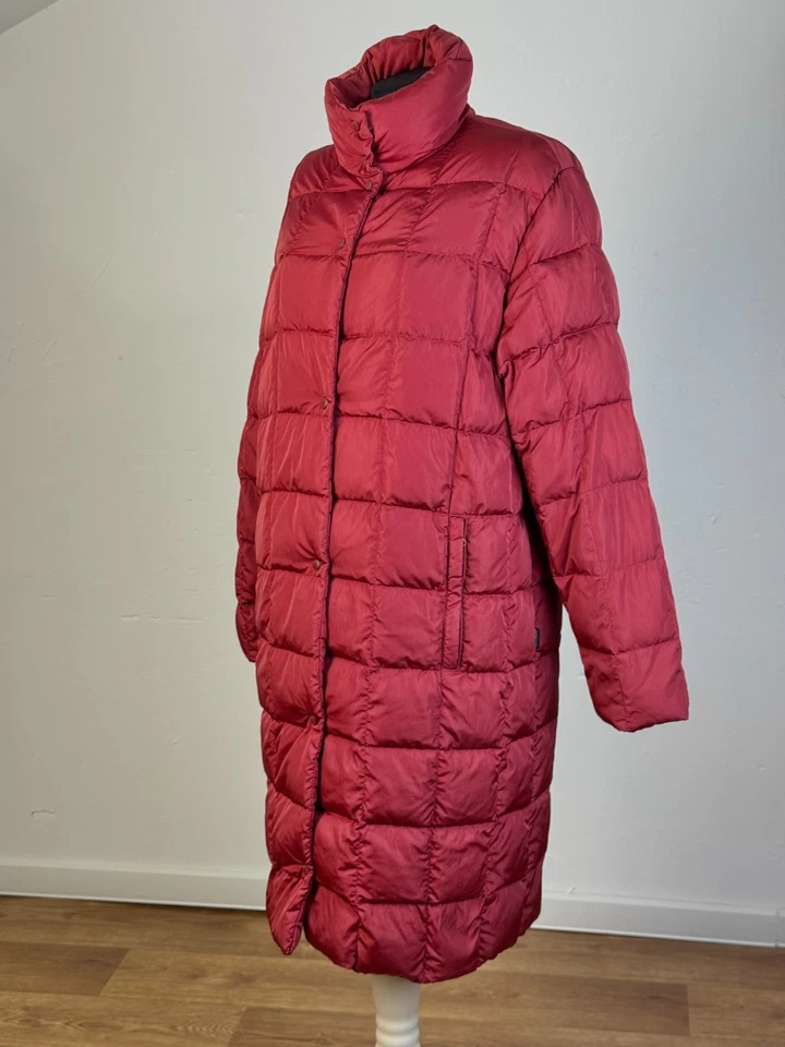 Подлинный женщин Moncler красный вниз пуховик куртка выстеганная пальто синий ярлык размер 2 ~ M - Изображение 3 из 4