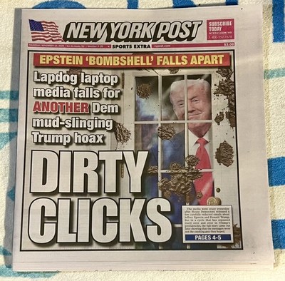 NEW YORK POST NEWSPAPER - TRUMP EPSTEIN DIRTY CLICKS JALEN BRUNSON HURT 11/13/25