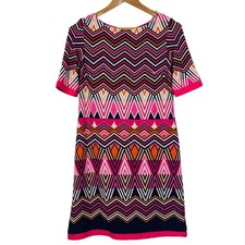 Eliza J Women’s Shift Dress Pink Orange Chevron Multi Casual Size 8