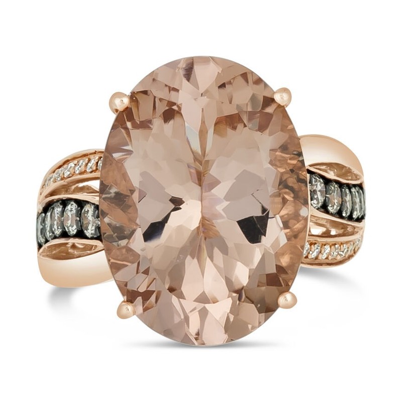 LeVian 14K Rose Gold Ring with Morganite, White & Chocolate Diamonds - Size 7