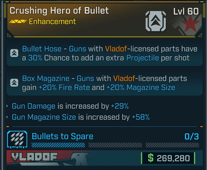 Borderlands 4⭐CRUSHING HERO OF BULLET ENHANCEMENT⭐VLADOF⭐GUN DMG, GUN MAG SIZE - Image 1 of 1