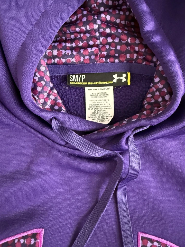 Womens Under Armour Hooded Sweatshirt Purple Gray Large Logo SM/P - Image 4 of 4