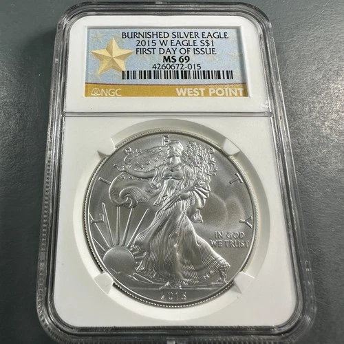 2015-W BURNISHED Silver Eagle NGC MS69, FIRST DAY OF ISSUE (89268)