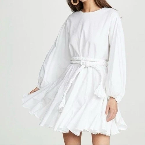 RHODE ELLA DRESS WHITE LONG SLEEVE A-LINE SKIRT WITH ROPE TIE BELT WOMENS SMALL