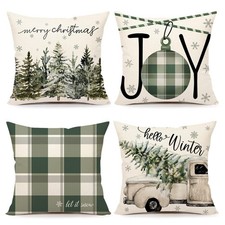 Christmas Pillow Covers 18x18 Set of 4 Farmhouse Xmas Decorations Joy Farm Tr...