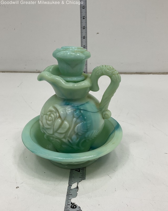 Vintage Avon Green Vanity Pitcher and Bowl Set