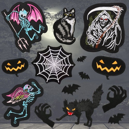 Bat Halloween Skull Clothes Stickers Iron on Appliques Badge Patches Embroidery