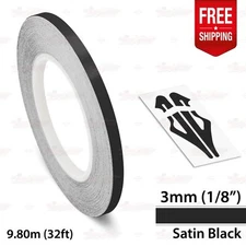 SATIN BLACK 1/8" 3mm Roll PIN STRIPE Car Striping Line TAPE Decal Vinyl Sticker