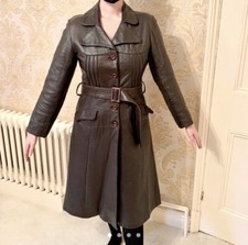 Chocolate Brown Long Leather Belted Trench Coat