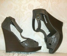 PRIMARK SIZE 5 38 GREY HIGH WEDGE HEEL T BAR SANDALS SHOES NEW
