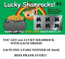 100 FAKE LOTTERY TICKETS- Prank Gag Gift Phony Lotto Tickets-Great Joke-SHAMROCK