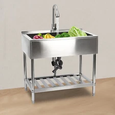 Stainless Steel Kitchen Sink Stainless Steel Laundry Sink Silver with Faucet