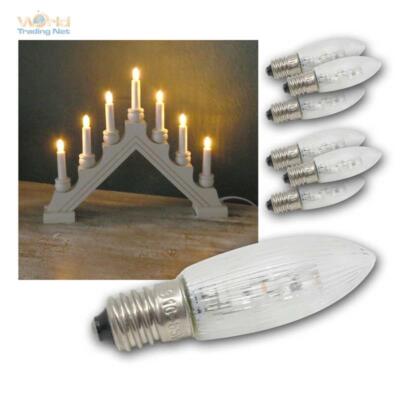7x LED E10 Ersatz-Glühbrine klar-spitz f Lichterkette Schwibbogen Glühlampe warm