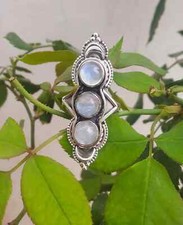 925 Sterling Silver Natural Moonstone Ring Gemstone Women Jewelry For Her F 25