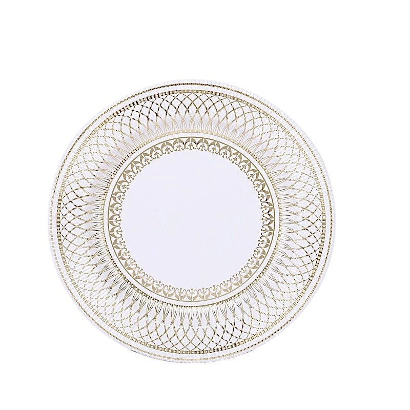 25 White 10 in Round Disposable Paper PLATES Gold Porcelain Design Party Events - Image 4 of 4