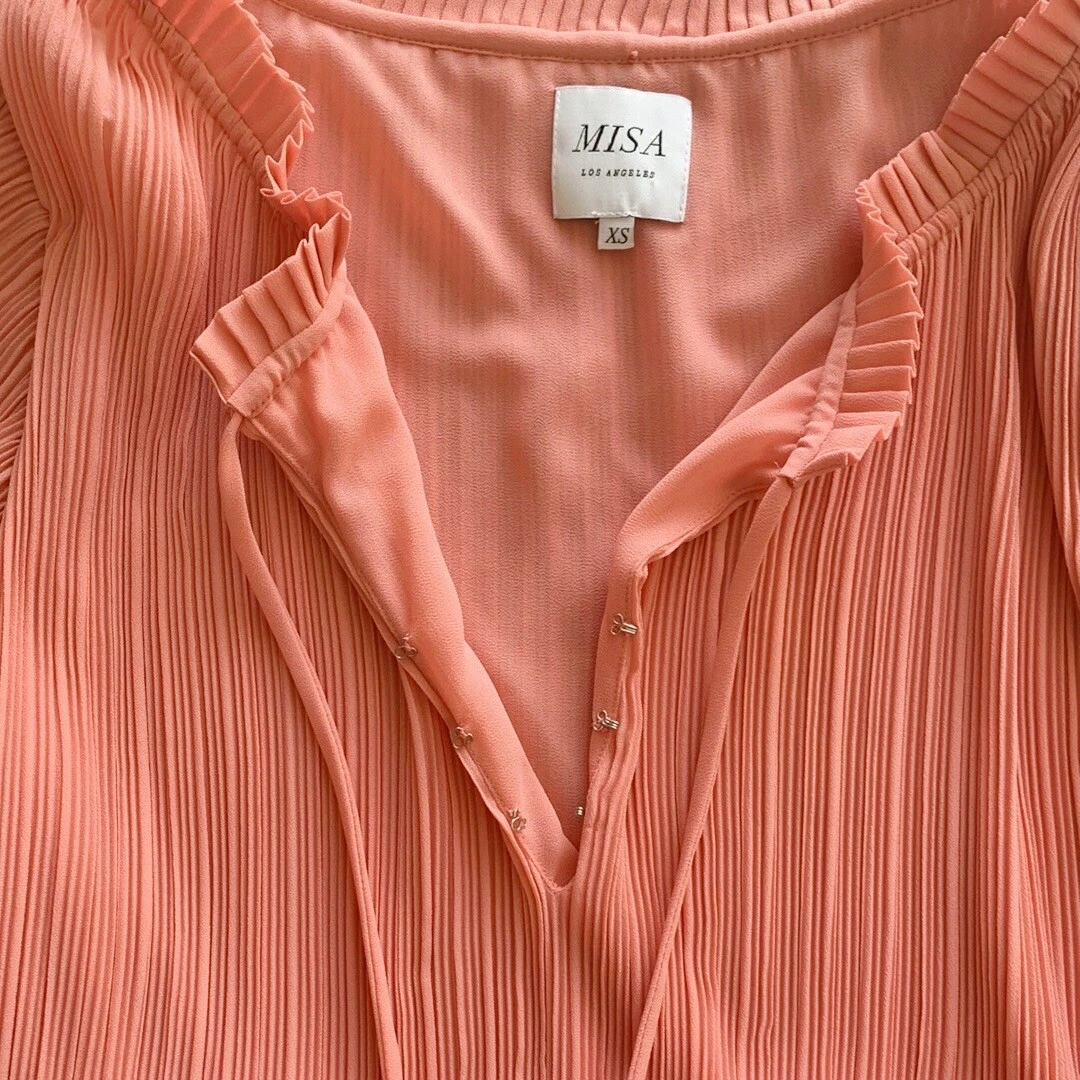 PALM ANGELS MISA Los Angeles Azmina mini abito rosa plissettato boho manica lunga blusa XS $462