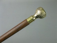 Vintage Fordable Compass Brass Head Handle Brown Wooden Walking Stick Cane