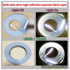 Silver both side Reflective span fabric sew on tape, 10mm, Hight Vis reflective