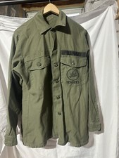 Vintage Us Navy Seabees 70s Vietnam Og 107 Od Green Button Utility Long Sl Shirt