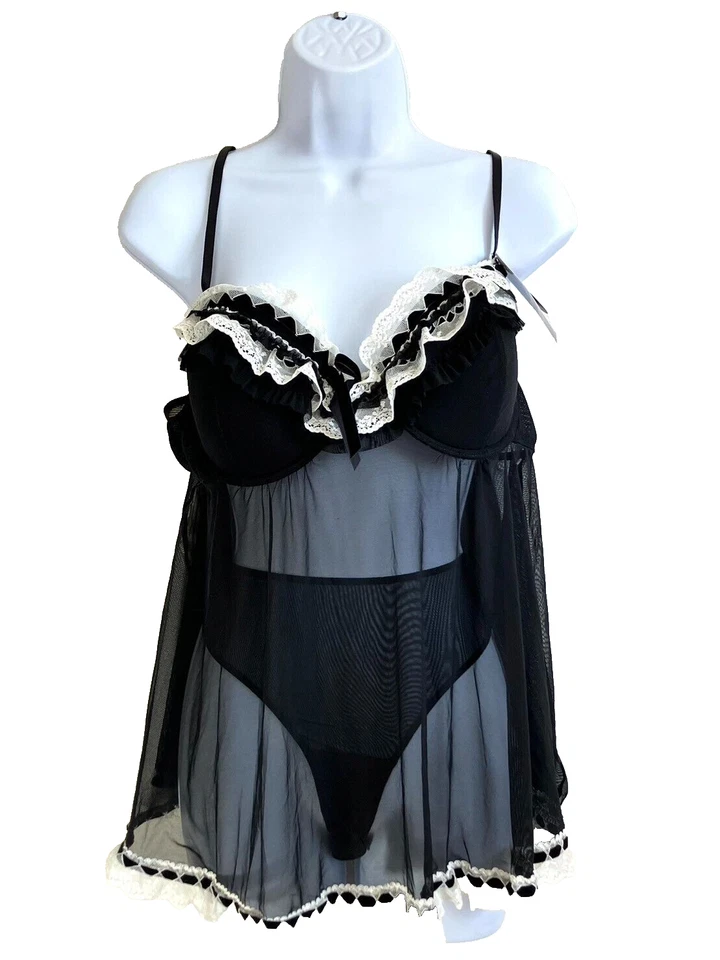 全新无标签 Jezebel 女式 XL Ruffles Galore 婴儿娃娃套装 82154 黑色 — 第 2/4 张图片