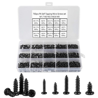 750 Pcs Small/Micro/Tiny/Mini Self-Tapping Screws, M1.7-M3 Phillips Pan Head,...