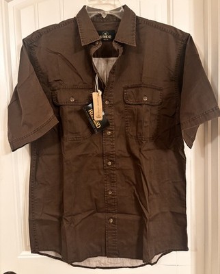 Redhead Mens Chestnut Brown Button Short Sleeve Shirt Size Medium Pigment Dyed