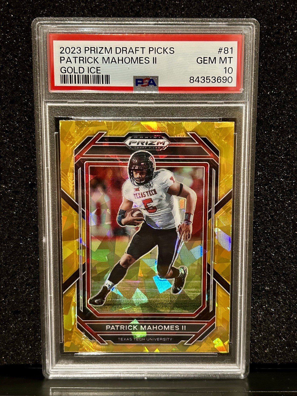 Panini 2023 Prizm Draft Picks Patrick Mahomes II #81 Gold Ice Prizm PSA 10