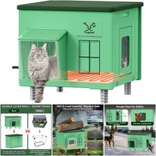 Indestructible Heated Outdoor Cat House Winter Shelter in Sturdy Black