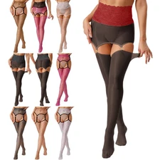 US Women Mesh Crotchless Elastic Waistband Hollow Out Stockings Tights Clubwear