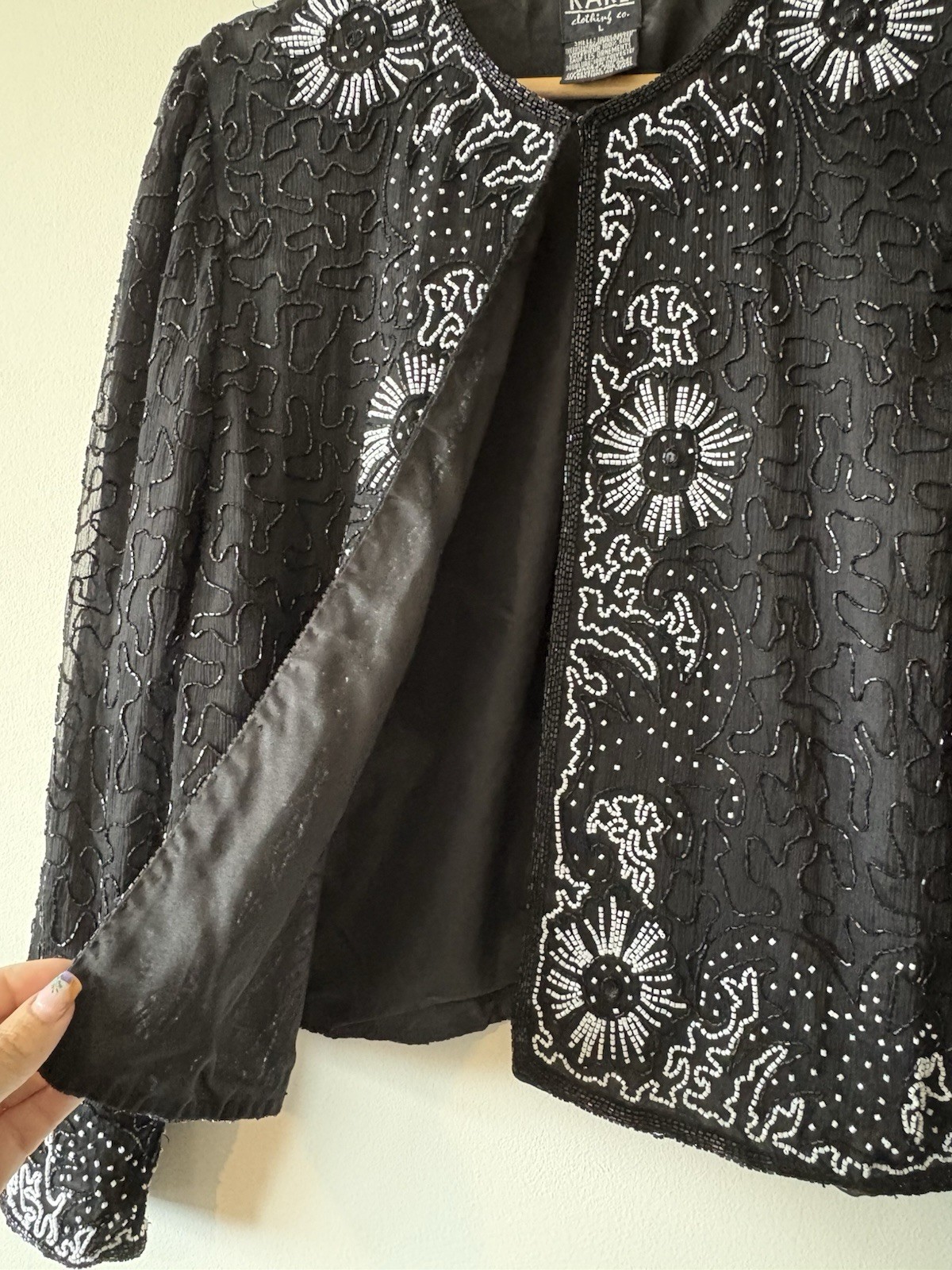 Vintage Rare Clothing Co. 100% Silk Beaded Sequin Evening Jacket Black Size L image 5
