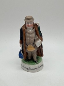 Antique Porcelain Figural Match Holder Striker I Am Starting for a Long Journey