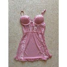 Y2K Pink Lace Lingerie Babydoll Dress XS  Coquette Fairycore Slip Nightie