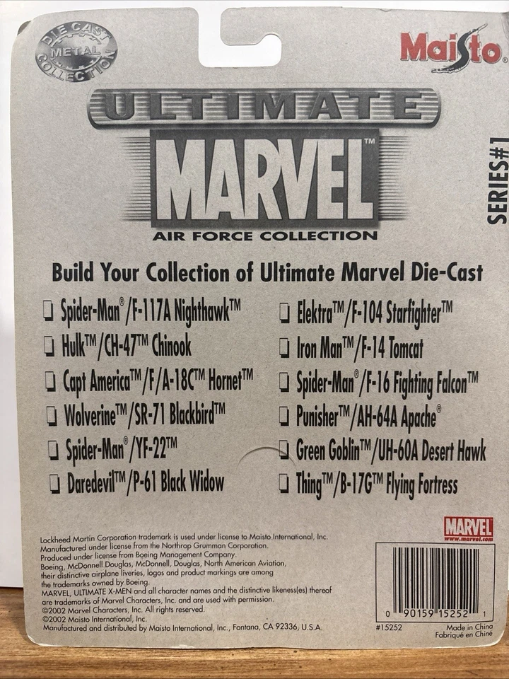 2002 Maisto Ultimate Marvel Air Force Spider-Man F-117A Nighthawk Die Cast Plane - Image 2 of 2