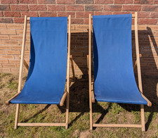 Folding Wooden Deck Chairs Sun Loungers x 2