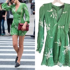 Realisation Par The Kate Summer Loving Green Floral Silk Mini Dress Womens XS