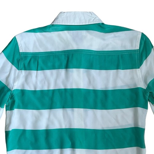 Equipment Women’s Sz XS Green White Silk Shirt Rugby Stripe Popover Top - Picture 8 of 11
