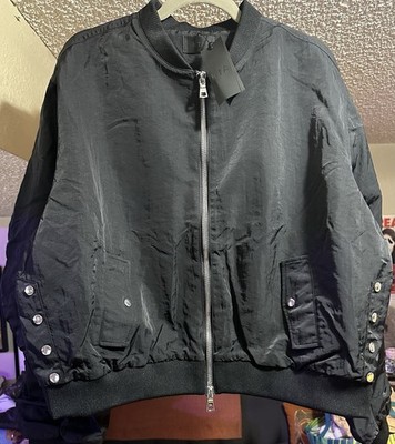 NEW RTA Cropped Bomber Jacket Black M Ruched Sleeve Strap Nylon MA-1 Streetwear