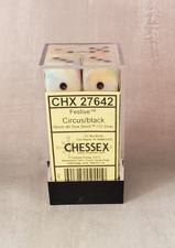 Chessex 16mm d6 Dice Block of 12 Festive Circus/Black, New In Case