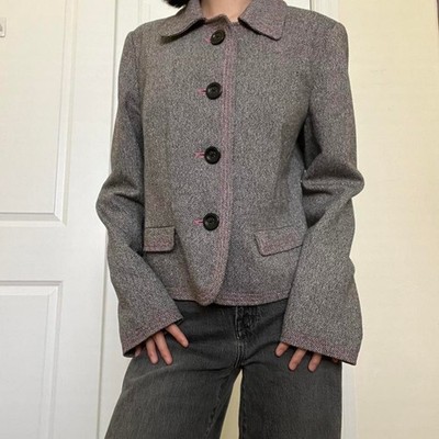 Vintage Y2K Gap Gray Tweed Cropped Jacket Size M