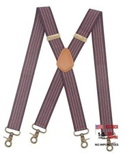 Timiot Mens Suspender 4 Swivel Strong Hooks Adjustable Braces Burgundy Stripe