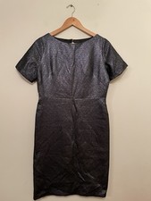Goat Sheath Dress Size 14 Black Grey Glitter Keyhole Back Boat Neck Short Sleeve