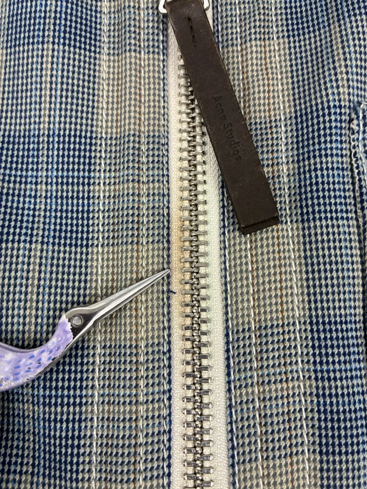 Acne Studios Plaid Jacket Blue & Taupe Two-Way Zipper Size 48 - product detail image 10