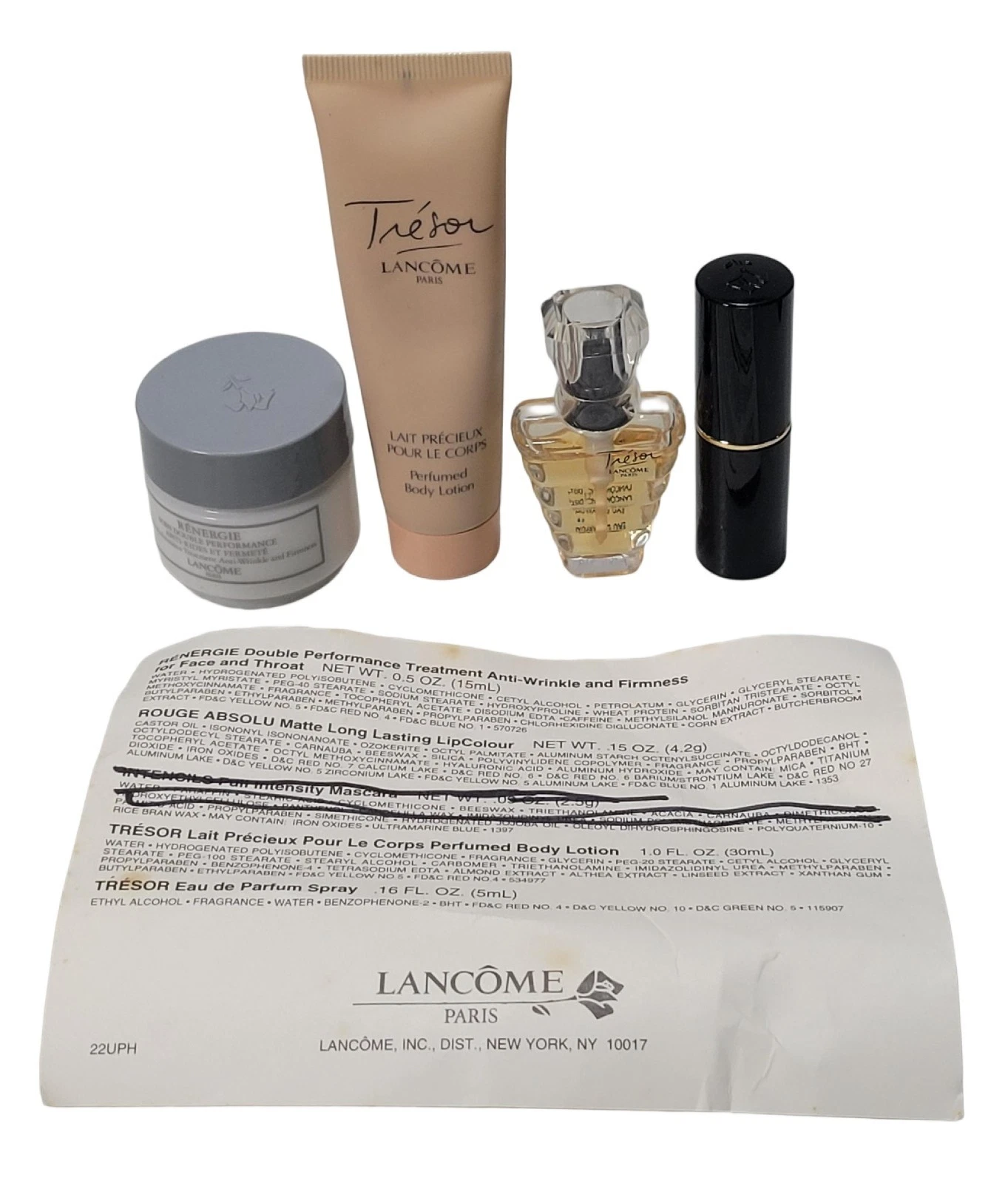 Lancome Tresor Travel Set Mini Perfume, Body Lotion, Renergie, Rouge Lipstick