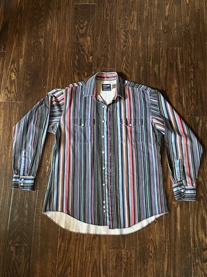 Wrangler Vintage Cowboy Cut Western Denim Turquoise Striped Longsleeve Rare