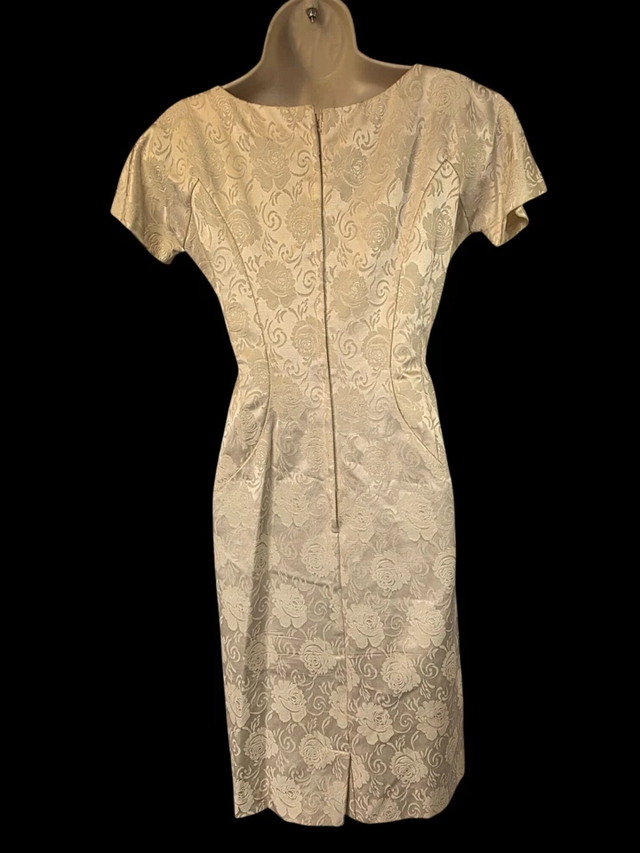 Vestido de fiesta hecho a mano de los años 50 brocado crema movible talla 4-6 lazo satinado corto Slv Foto 2 de 4
