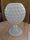 Imperial Glass white satin milk glass footed hobnail ivy ball vase 6.5" H X 4" D