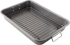 Chef Pomodoro Nonstick Carbon Steel Large Roasting Pan with Rack, Turkey Roastin
